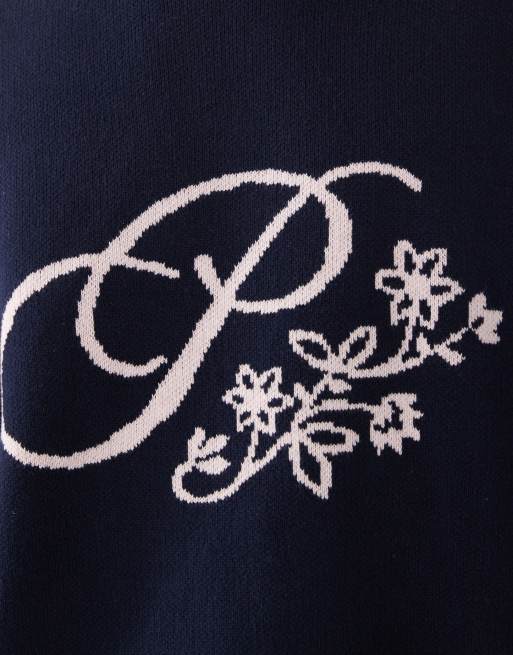 Prohibited oversized bloom logo knit jumper in navy, 5 of 5