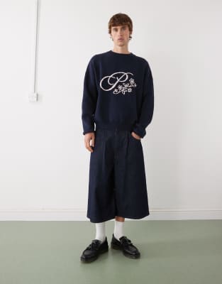 Prohibited Oversized Bloom Logo Knit Sweater In Blue