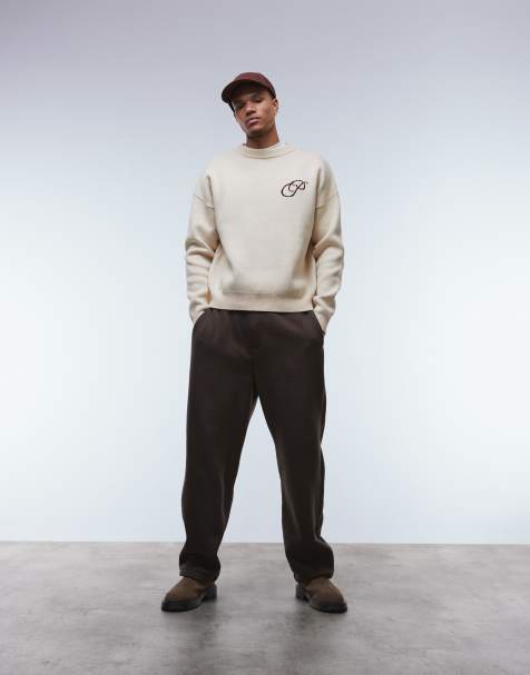 Prohibited oversized boxy fit logo jumper in cream - view 1