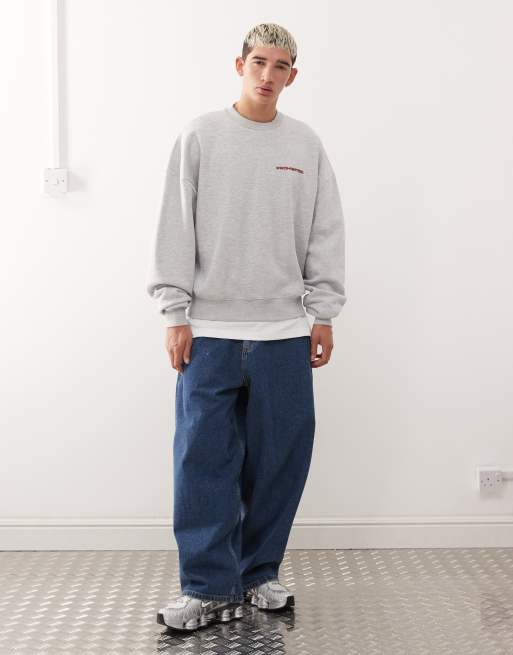Prohibited oversized boxy fit logo jumper in grey, 2 of 5