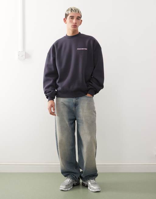 Prohibited oversized boxy fit logo jumper in navy, 2 of 5