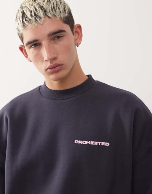 Prohibited oversized boxy fit logo jumper in navy, 5 of 5