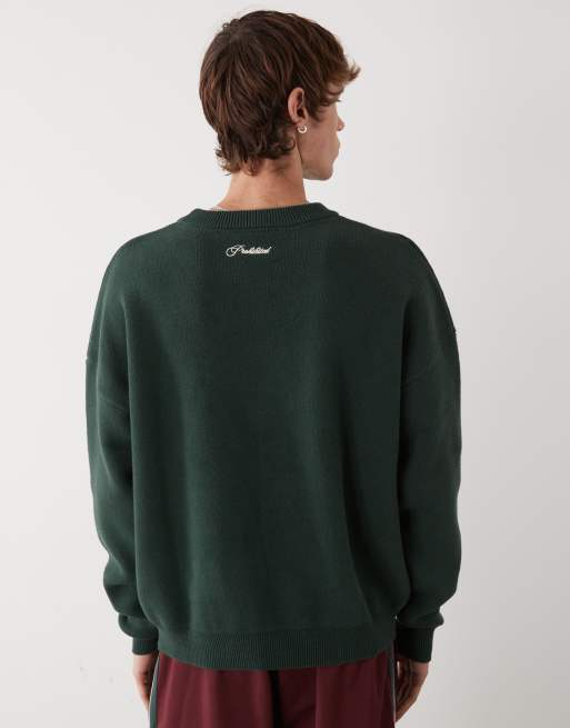 Prohibited oversized boxy fit logo sweater in green | ASOS