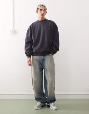 Prohibited Oversized Boxy Fit Logo Sweater In Blue