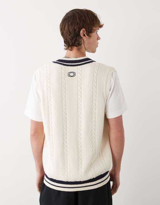 Prohibited oversized cable knit vest in cream ASOS