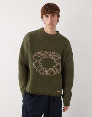 Prohibited Prohibited oversized cropped legacy logo knit jumper in green