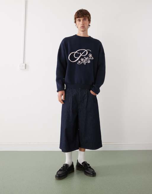 Prohibited - Oversized gebreide trui met bloom-logo in marineblauw, 2 van 5