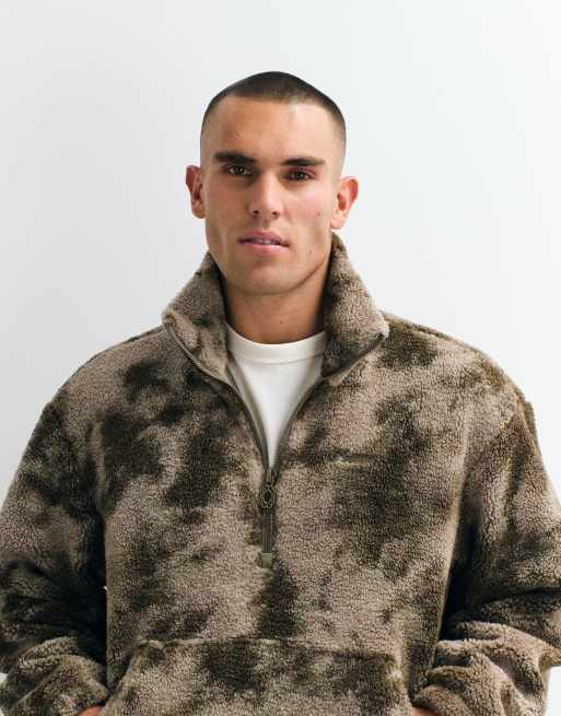 Prohibited oversized half zip patterned sherpa fleece in muted khaki, 2 of 5