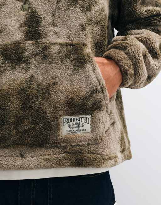 Prohibited oversized half zip patterned sherpa fleece in muted khaki, 4 of 5