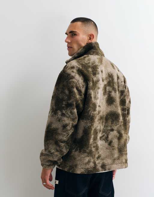 Prohibited oversized half zip patterned sherpa fleece in muted khaki, 5 of 5