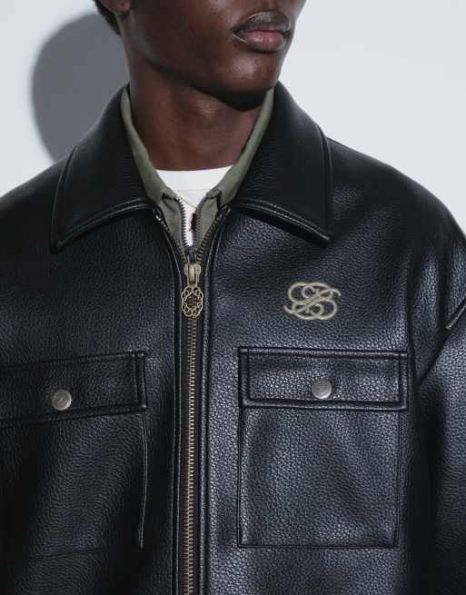 Prohibited oversized PU leather trucker jacket in black, 2 of 9