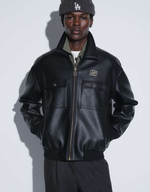 Prohibited oversized PU leather trucker jacket in black, 3 of 9