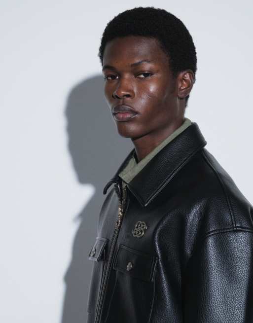 Prohibited oversized PU leather trucker jacket in black, 5 of 9