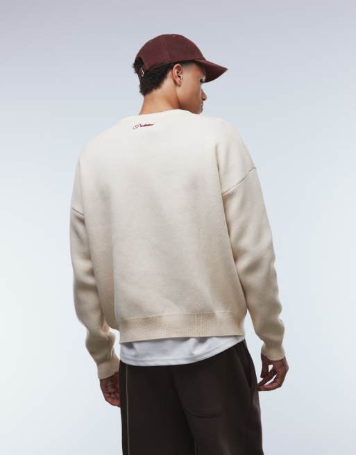 Prohibited - Oversized rechte trui met logo in crème, 3 van 5
