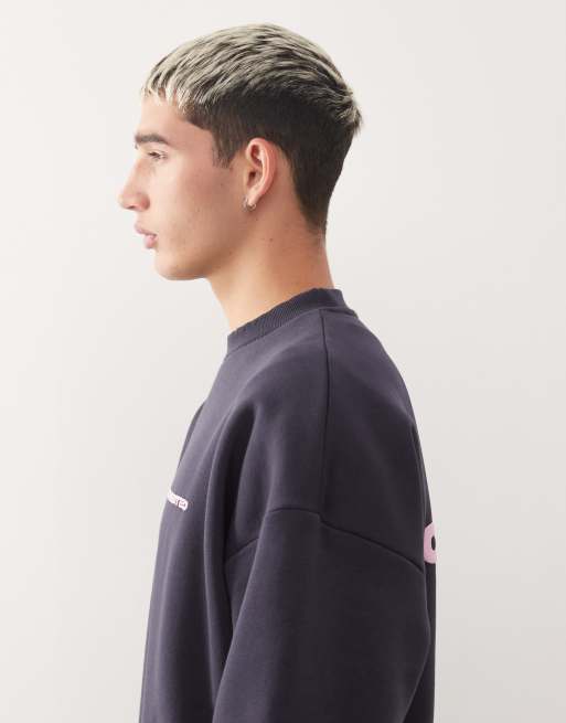 Prohibited - Oversized rechte trui met logo in marineblauw, 4 van 5