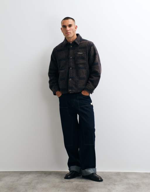 Prohibited oversized textured check overshirt in brown & blue, 2 of 5