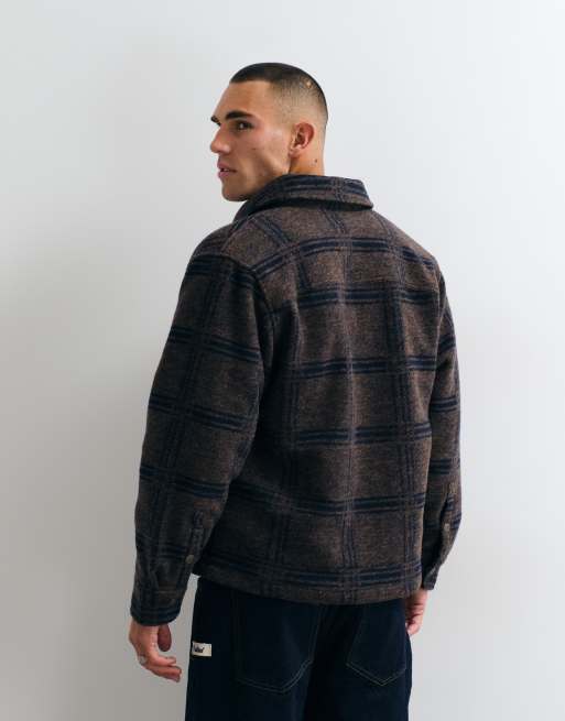 Prohibited oversized textured check overshirt in brown & blue, 3 of 5