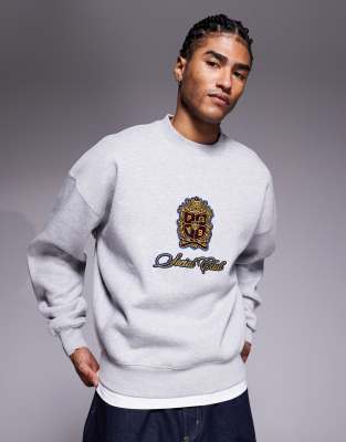 Prohibited Prohibited patch emblem logo crew neck sweatshirt in grey