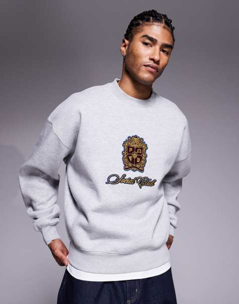 Prohibited patch emblem logo crew neck sweatshirt in grey - view 1