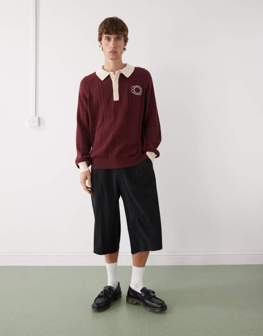 Prohibited - Polo oversize a maniche lunghe bordeaux con logo , 2 di 5