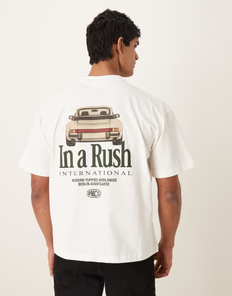 Prohibited racing back print graphic t-shirt in off white - view 1