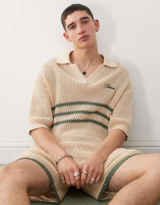 Prohibited Prohibited resort knitted polo co-ord in green-Multi