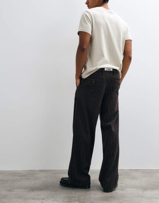 Prohibited Revival pinstripe pleated loose fit pants in brown, 2 of 5