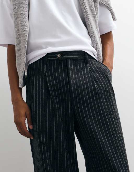 Prohibited revival pinstripe pleated loose fit pants in dark grey, 3 of 5