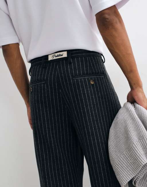Prohibited revival pinstripe pleated loose fit pants in dark grey, 5 of 5