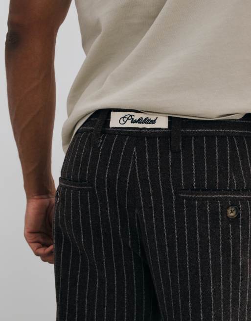Prohibited revivial pinstripe pleated loose fit trousers in brown, 4 of 5