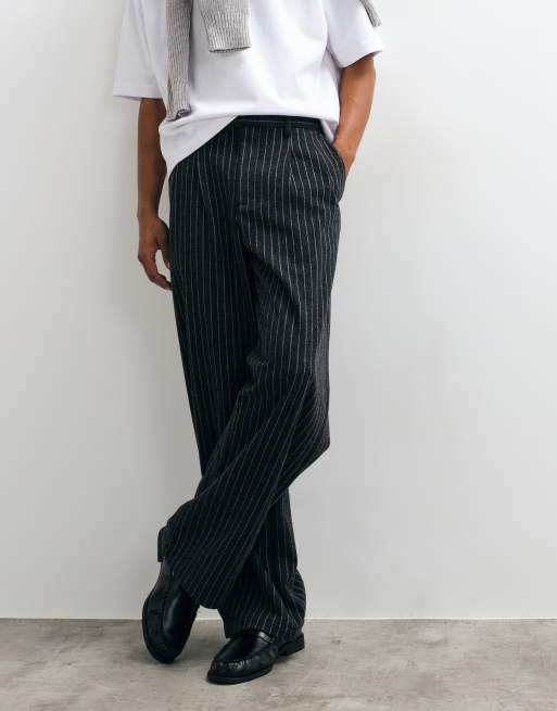 Prohibited revivial pinstripe pleated loose fit trousers in dark grey, 2 of 5
