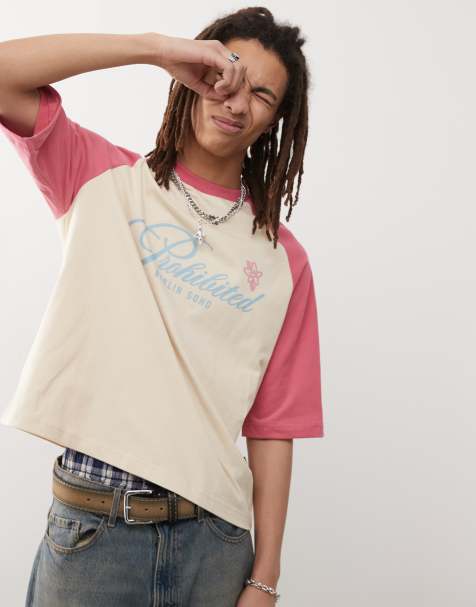 Prohibited – Rosa – Röd t-shirt i vintagestil med raglanärmar - view 1
