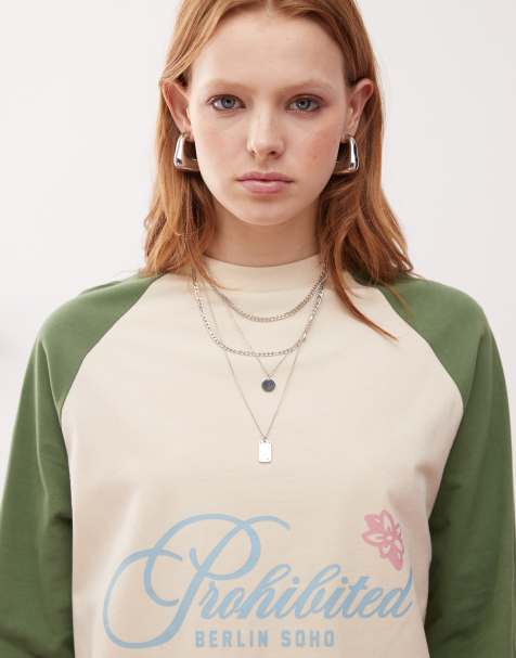 Prohibited - Rosi - Maglietta verde con maniche raglan stile vintage - view 1