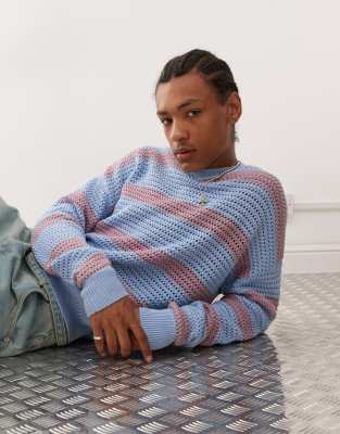 Prohibited rough striped knit jumper in blue and pink - view 1