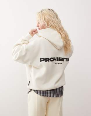 Prohibited Prohibited script logo back 360gsm hoodie in cream-White