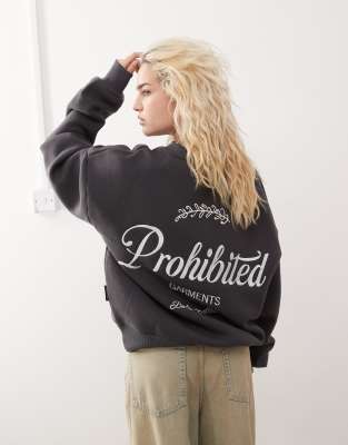 Prohibited script logo back 360gsm sweatshirt in charcoal-Grey φωτογραφία