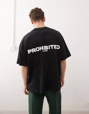 Prohibited script logo boxy 270gsm t-shirt in black φωτογραφία