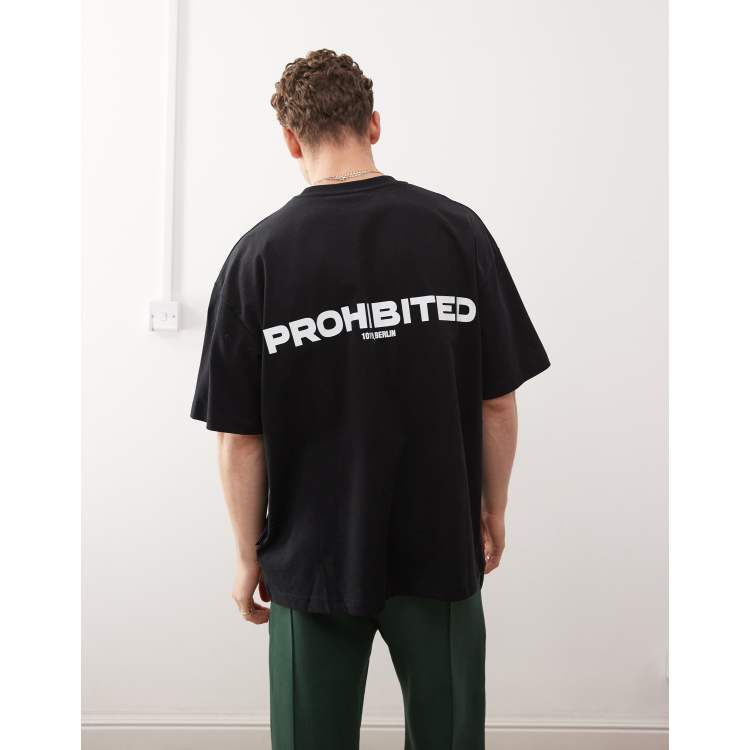 Prohibited script logo boxy 270gsm t-shirt in black | ASOS