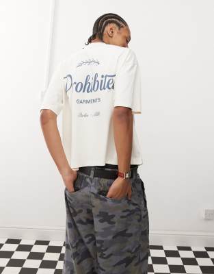 Prohibited Prohibited script logo boxy t-shirt in cream-White