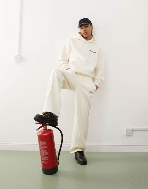 Prohibited script logo straight leg jogger in ecru - view 1