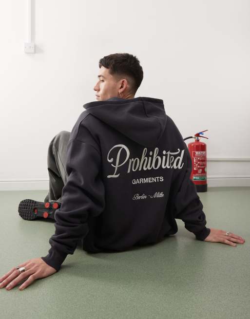 Prohibited script logo zip through hoodie in dark gray