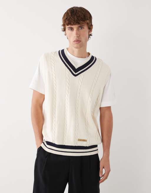Prohibited - Smanicato oversize in maglia a trecce color panna