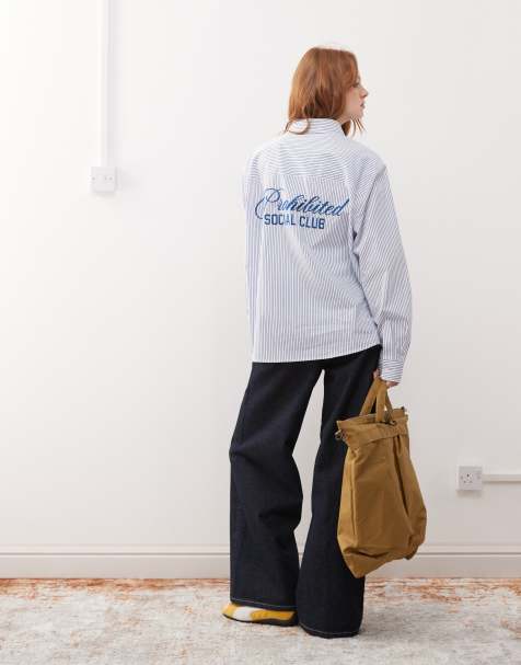 Prohibited Social Club back print striped shirt in blue - view 1