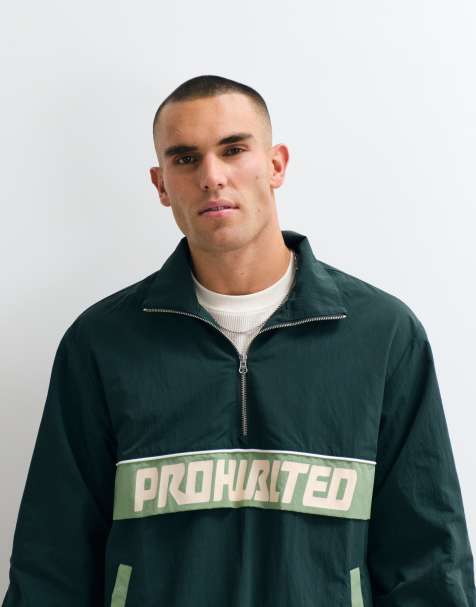 Prohibited soft touch windbreaker jacket in bottle green - view 1