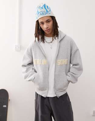 soho logo zip hoodie in gray