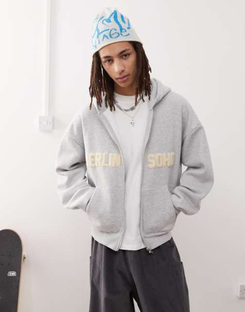Prohibited soho logo zip hoodie in gray - view 1