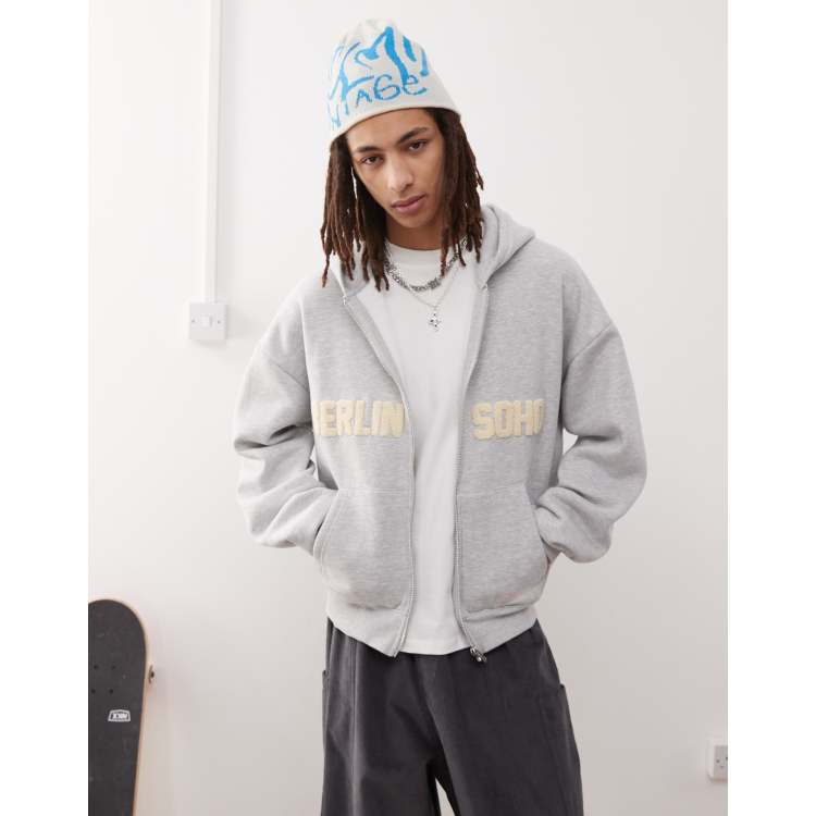 Prohibited soho logo zip hoodie in gray | ASOS