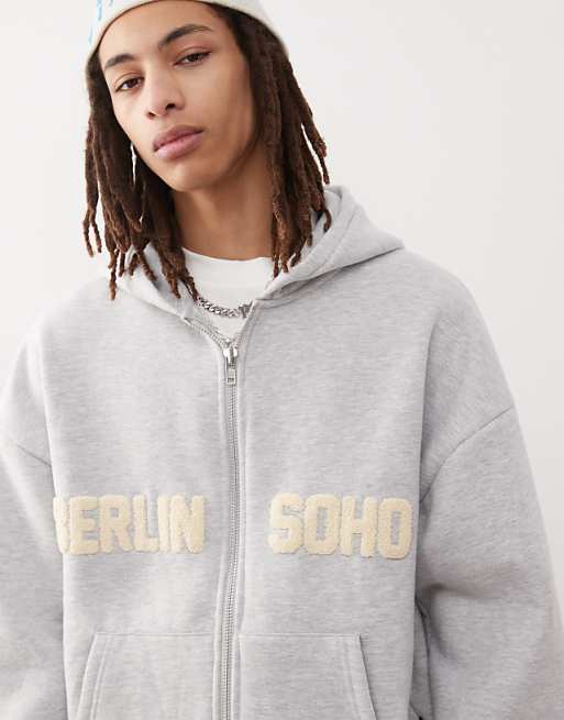 Prohibited soho logo zip hoodie in gray | ASOS Prohibited soho logo zip hoodie in gray | ASOS