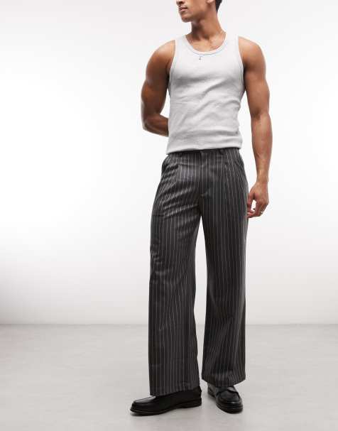 Prohibited soho pleated pinstripe vintage pants in grey