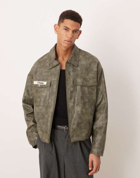 Prohibited speed PU zip through jacket in green - view 1